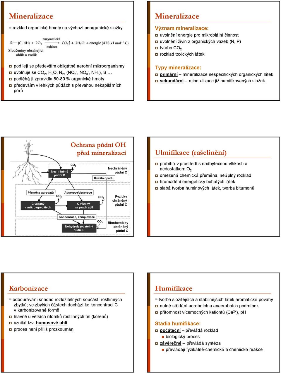 podléhá jí zpravidla 5-8 % organické hmoty především v lehkých půdách s převahou nekapilárních pórů Typy mineralizace: primární mineralizace nespecifických organických látek sekundární mineralizace