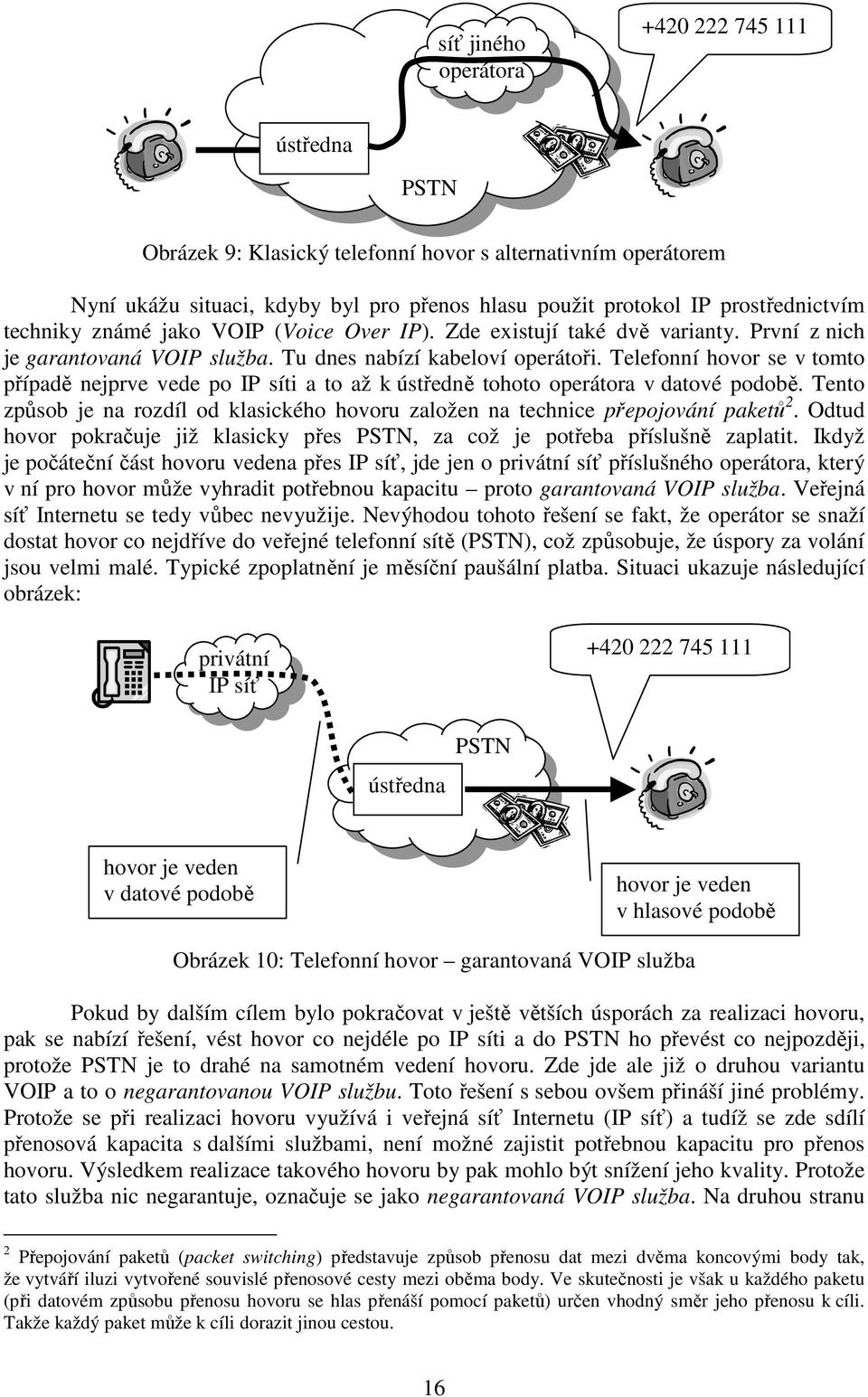 Telefonní hovor se v tomto případě nejprve vede po IP síti a to až k ústředně tohoto operátora v datové podobě. Tento způsob je na rozdíl od klasického hovoru založen na technice přepojování paketů 2.