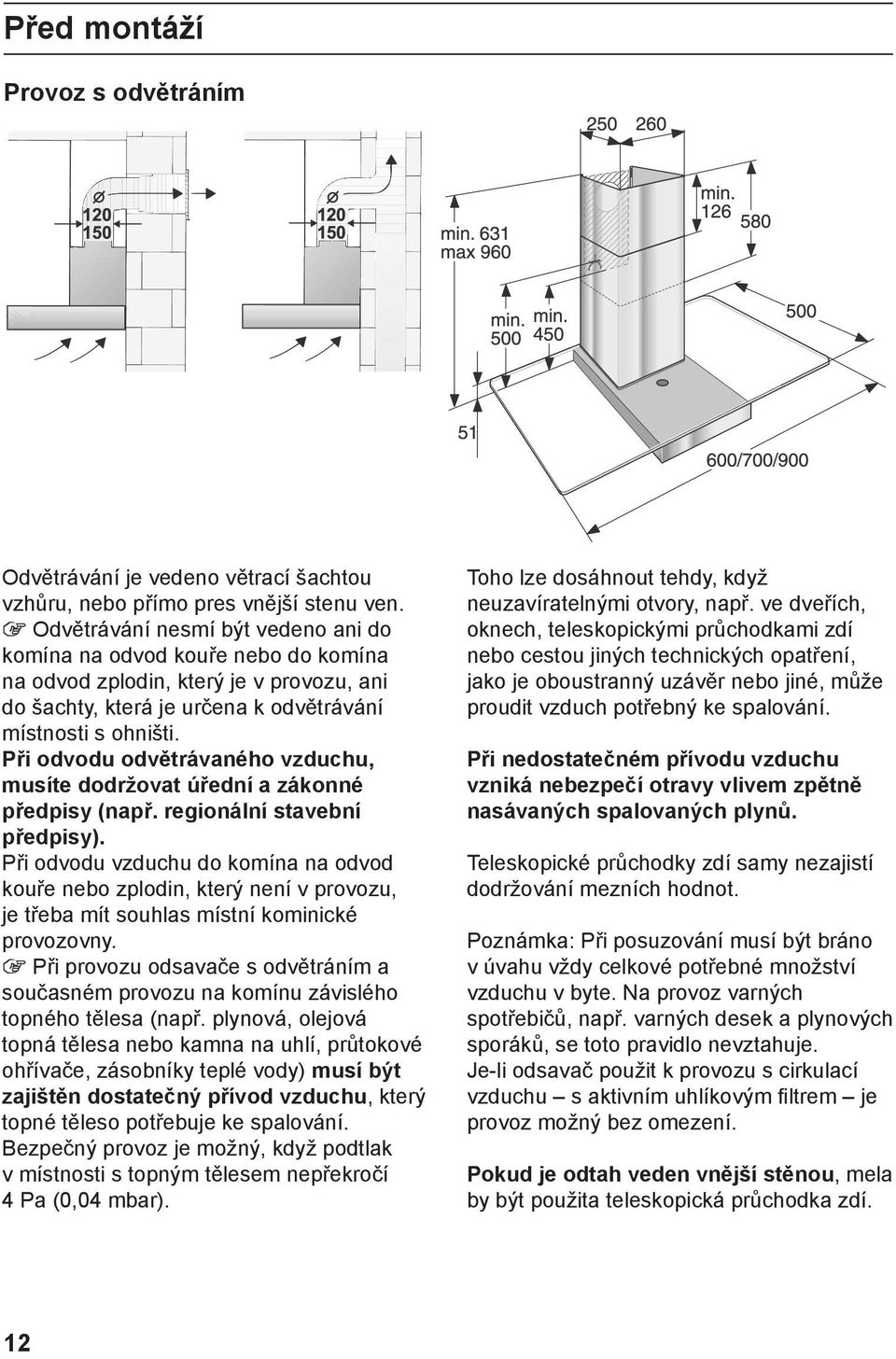 Při odvodu odvětrávaného vzduchu, musíte dodržovat úřední a zákonné předpisy (např. regionální stavební předpisy).