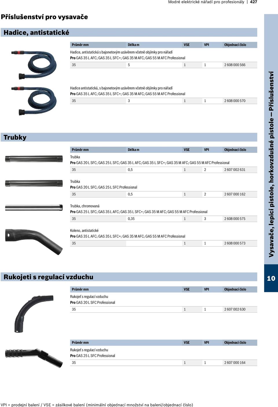 35 3 1 1 2 608 000 570 Průměr mm Délka m VSE VPI Objednací číslo Trubka Pro GAS 20 L SFC; GAS 25 L SFC; GAS 35 L AFC; GAS 35 L SFC+; GAS 35 M AFC; GAS 55 M AFC 35 0,5 1 2 2 607 002 631 Trubka Pro GAS