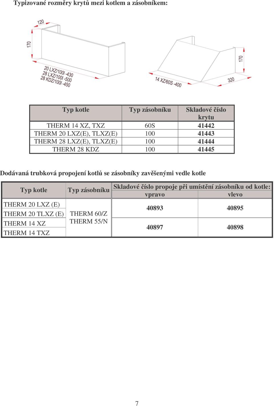 propojení kotlů se zásobníky zavěšenými vedle kotle Typ kotle THERM 20 LXZ (E) THERM 20 TLXZ (E) THERM 14 XZ THERM 14 TXZ