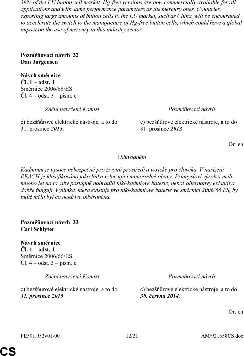 impact on the use of mercury in this industry sector. 32 Dan Jørgensen Čl. 1 odst. 1 Čl. 4 odst. 3 písm. c c) bezšňůrové elektrické nástroje, a to do 31. prosince 2015.