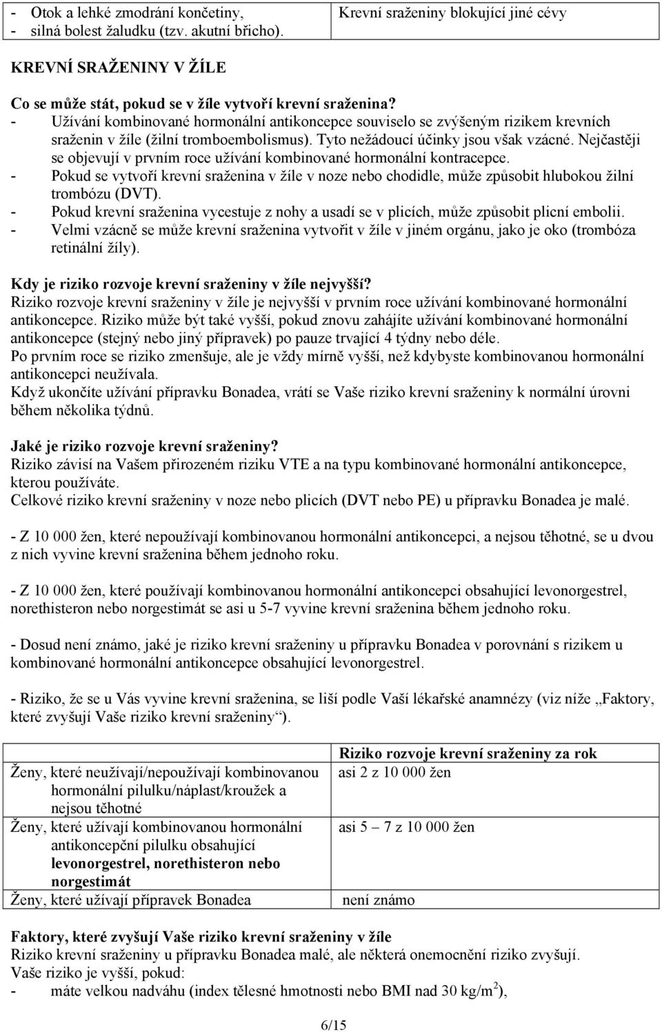 Nejčastěji se objevují v prvním roce užívání kombinované hormonální kontracepce. - Pokud se vytvoří krevní sraženina v žíle v noze nebo chodidle, může způsobit hlubokou žilní trombózu (DVT).