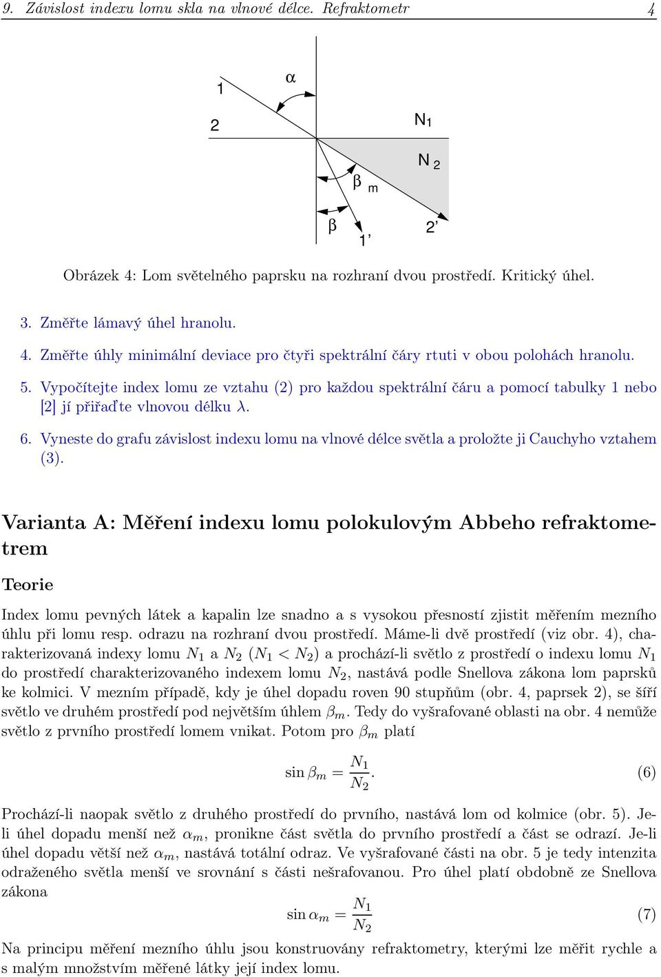 Vyneste do grafu závislost indexu lomu na vlnové délce světla a proložte ji Cauchyho vztahem (3).