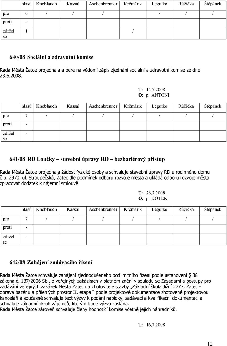 Stroupečská, Žatec dle podmínek odboru rozvoje města a ukládá odboru rozvoje města zpracovat dodatek k nájemní smlouvě. T: 28.7.2008 O: p.