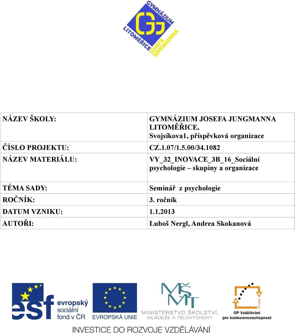 1082 NÁZEV MATERIÁLU: VY_32_INOVACE_3B_16_Sociální psychologie skupiny a