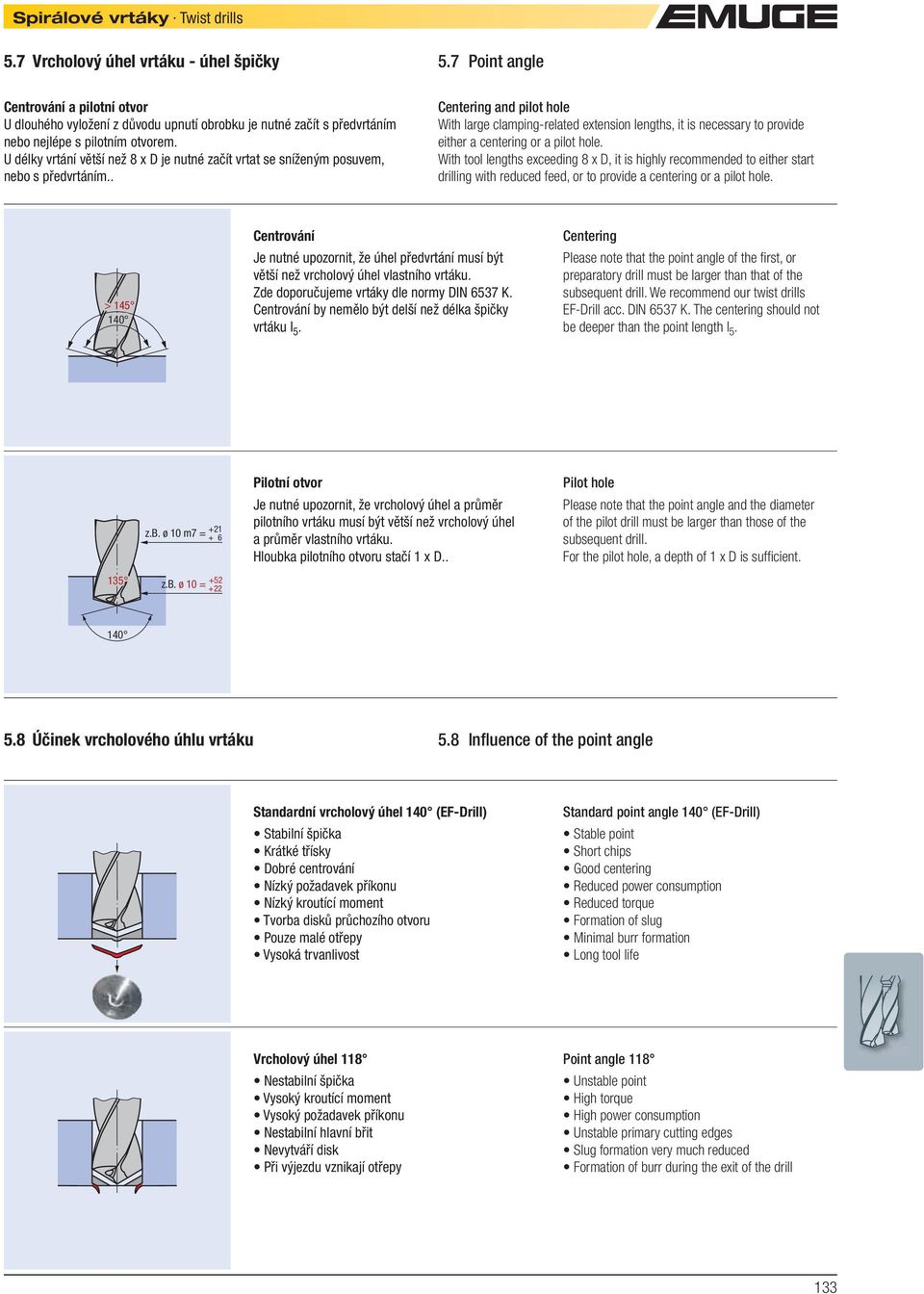 . Centering and pilot hole With large clamping-related extension lengths, it is necessary to provide either a centering or a pilot hole.
