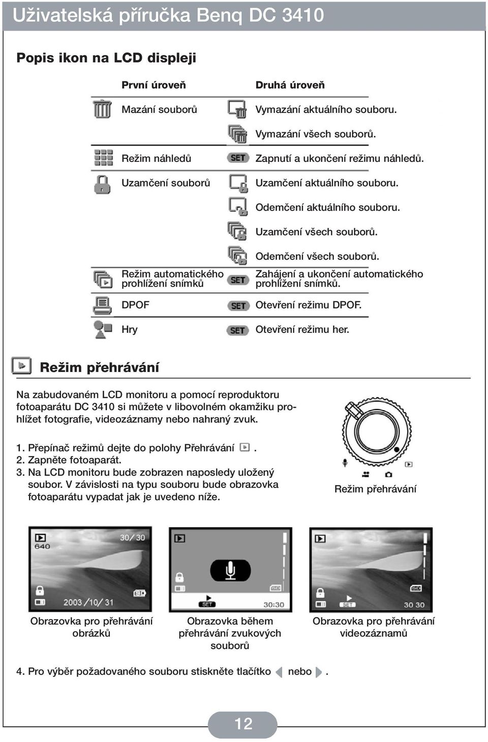 Zahájení a ukonãení automatického prohlíïení snímkû. Otevfiení reïimu DPOF. Otevfiení reïimu her.