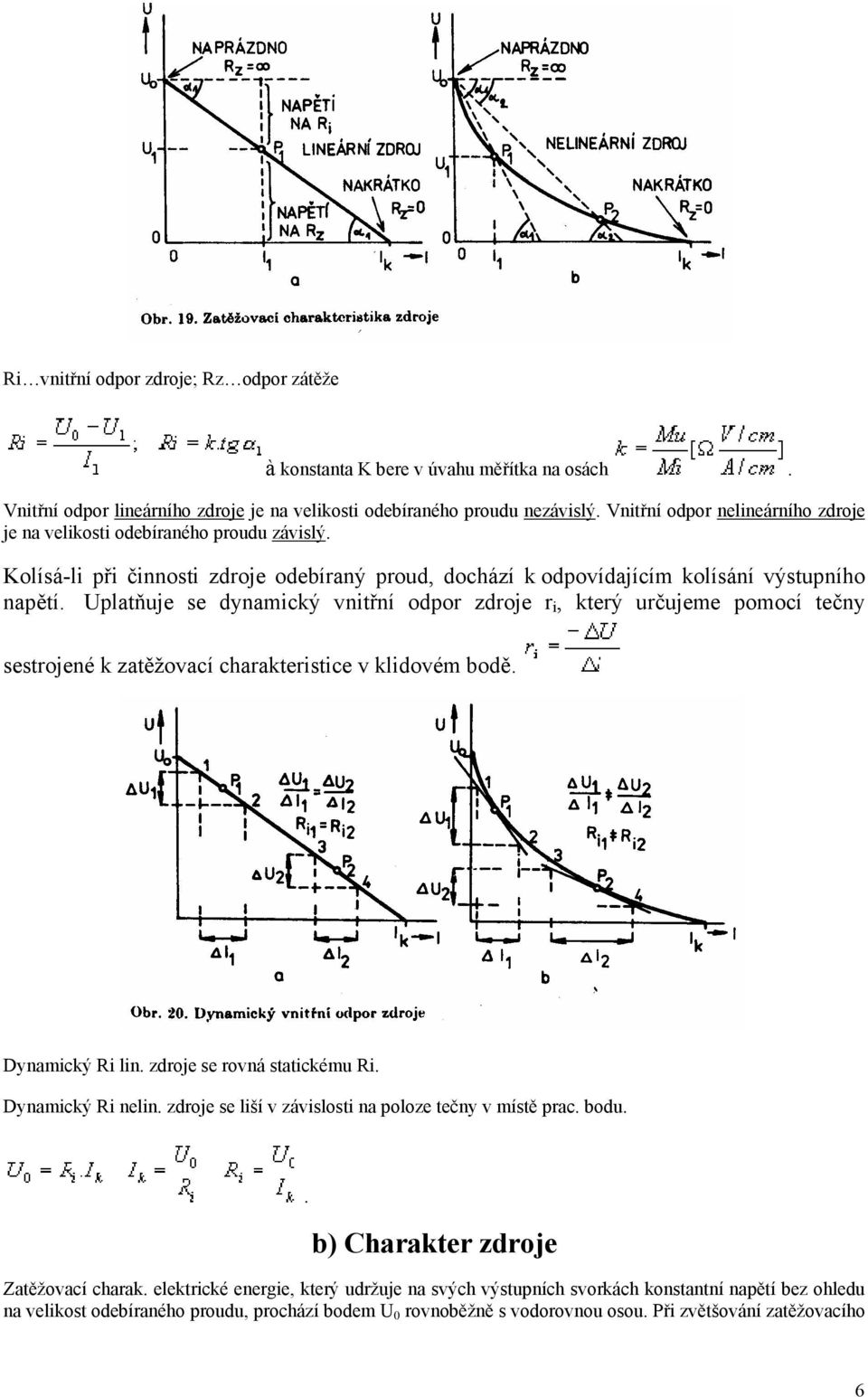 Uplatňuje se dynamický vnitřní odpor zdroje r i, který určujeme pomocí tečny sestrojené k zatěžovací charakteristice v klidovém bodě. Dynamický Ri lin. zdroje se rovná statickému Ri.