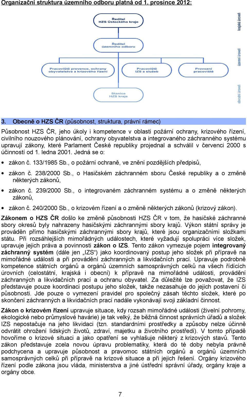 integrovaného záchranného systému upravují zákony, které Parlament České republiky projednal a schválil v červenci s účinností od. ledna. Jedná se o: zákon č. 33/98 Sb.