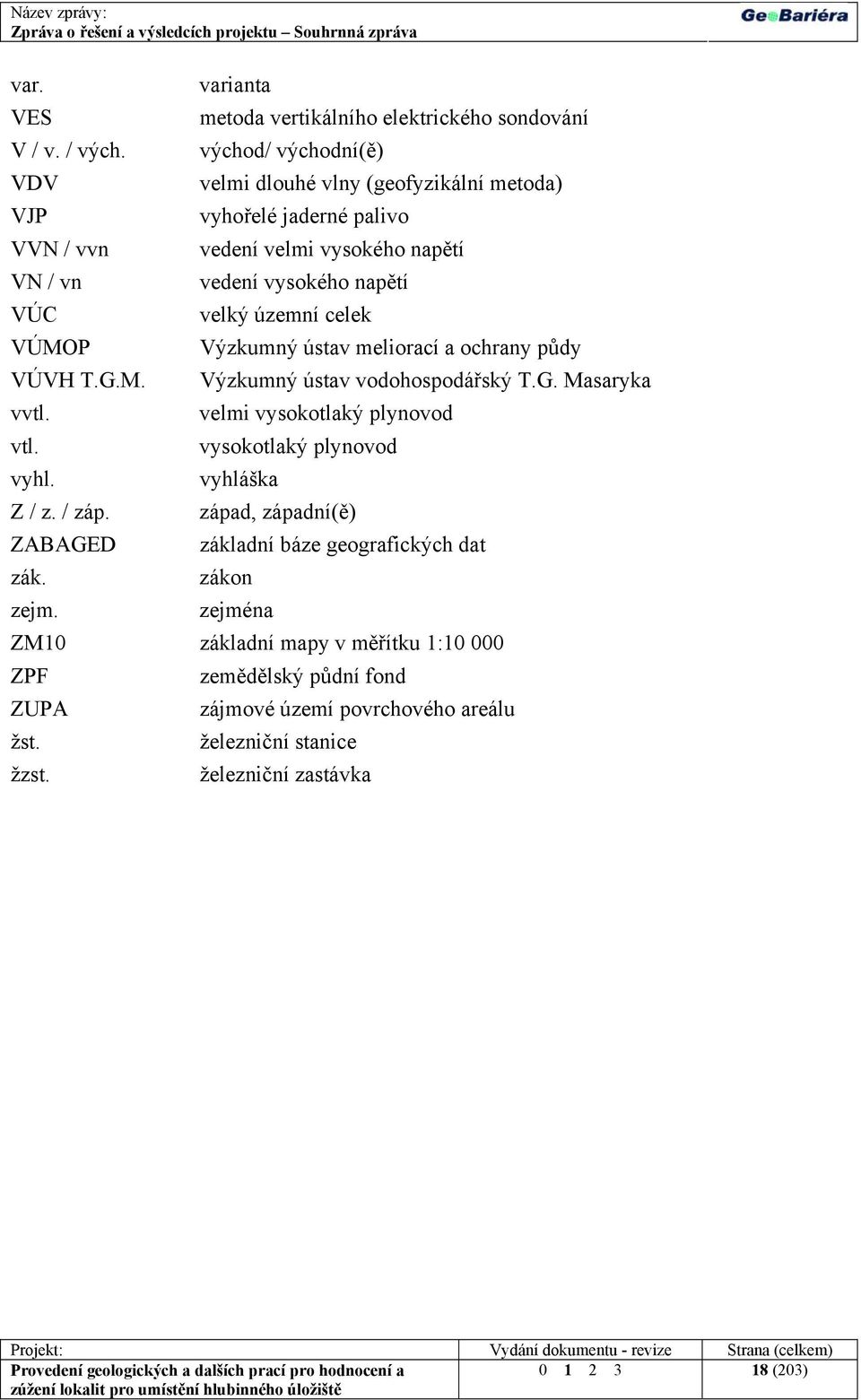 územní celek VÚMOP Výzkumný ústav meliorací a ochrany půdy VÚVH T.G.M. Výzkumný ústav vodohospodářský T.G. Masaryka vvtl. velmi vysokotlaký plynovod vtl.