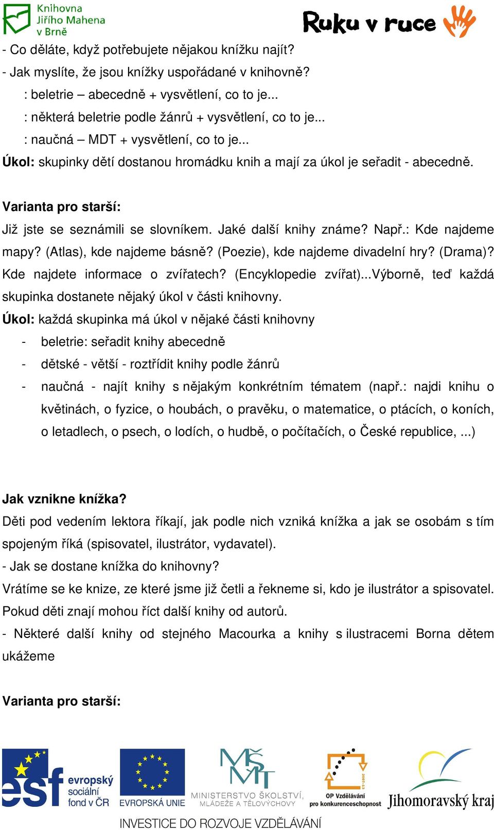 Varianta pro starší: Již jste se seznámili se slovníkem. Jaké další knihy známe? Např.: Kde najdeme mapy? (Atlas), kde najdeme básně? (Poezie), kde najdeme divadelní hry? (Drama)?