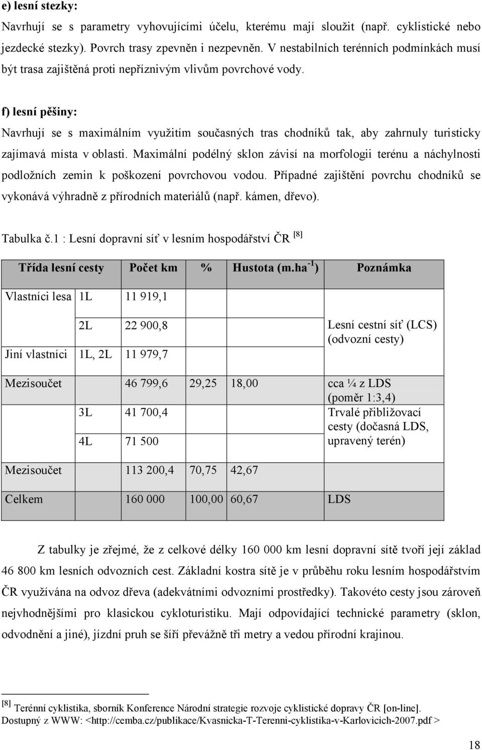 f) lesní pěšiny: Navrhují se s maximálním využitím současných tras chodníků tak, aby zahrnuly turisticky zajímavá místa v oblasti.