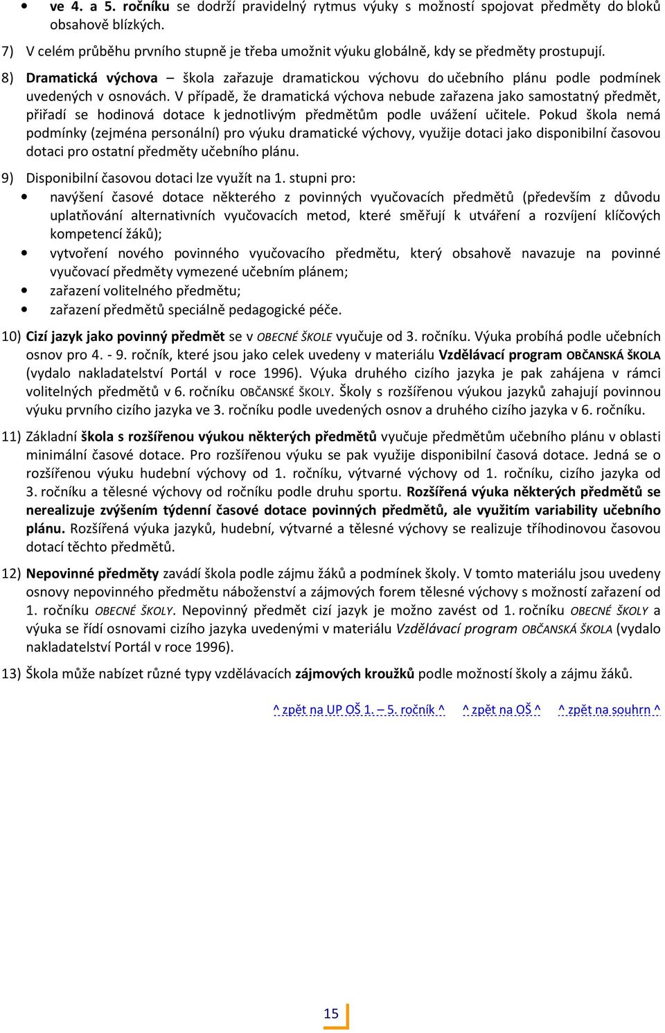 8) Dramatická výchova škola zařazuje dramatickou výchovu do učebního plánu podle podmínek uvedených v osnovách.