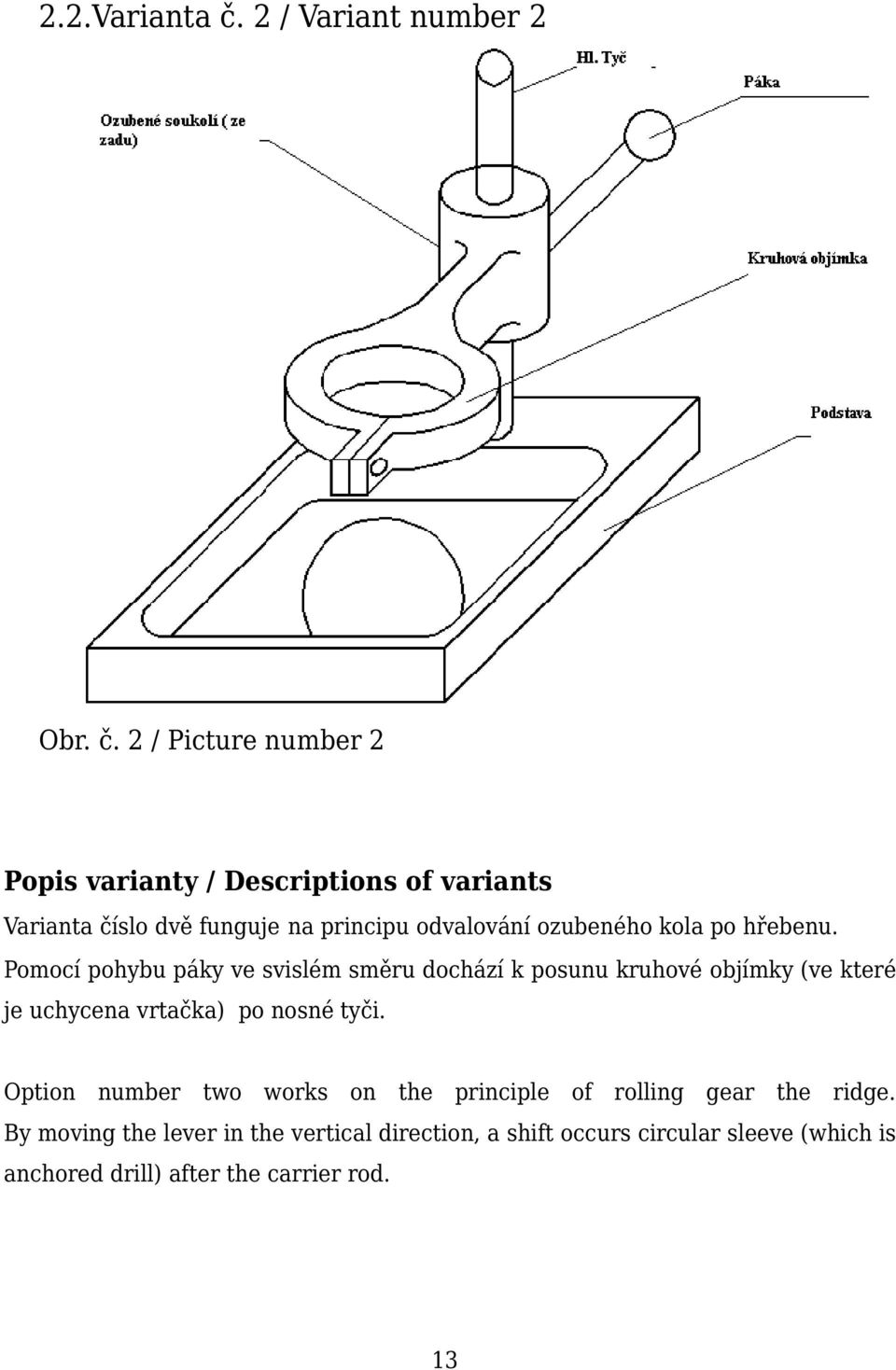 2 / Picture number 2 Popis varianty / Descriptions of variants Varianta číslo dvě funguje na principu odvalování ozubeného