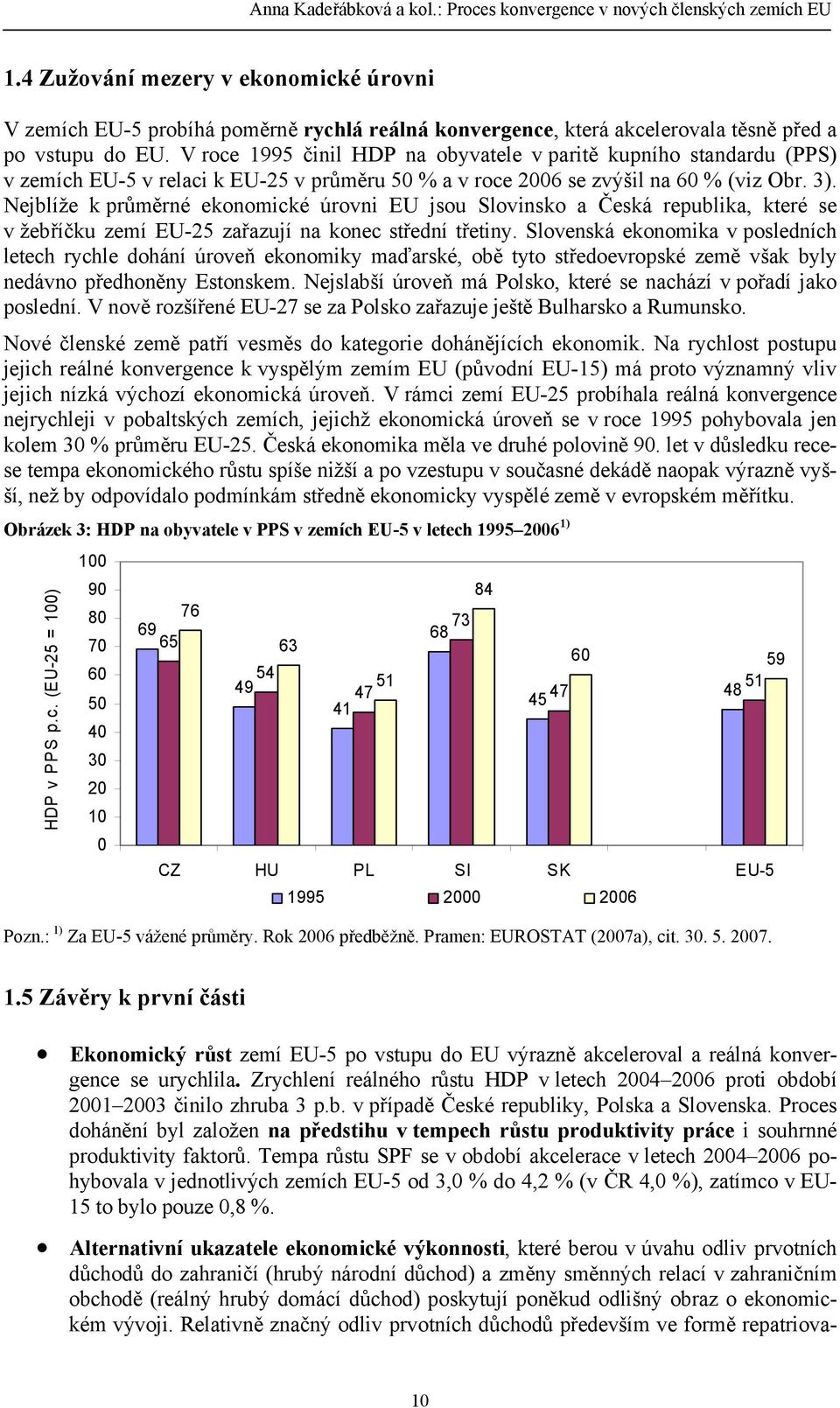 V roce 1995 činil HDP na obyvatele v paritě kupního standardu (PPS) v zemích EU-5 v relaci k EU-25 v průměru 50 % a v roce 2006 se zvýšil na 60 % (viz Obr. 3).