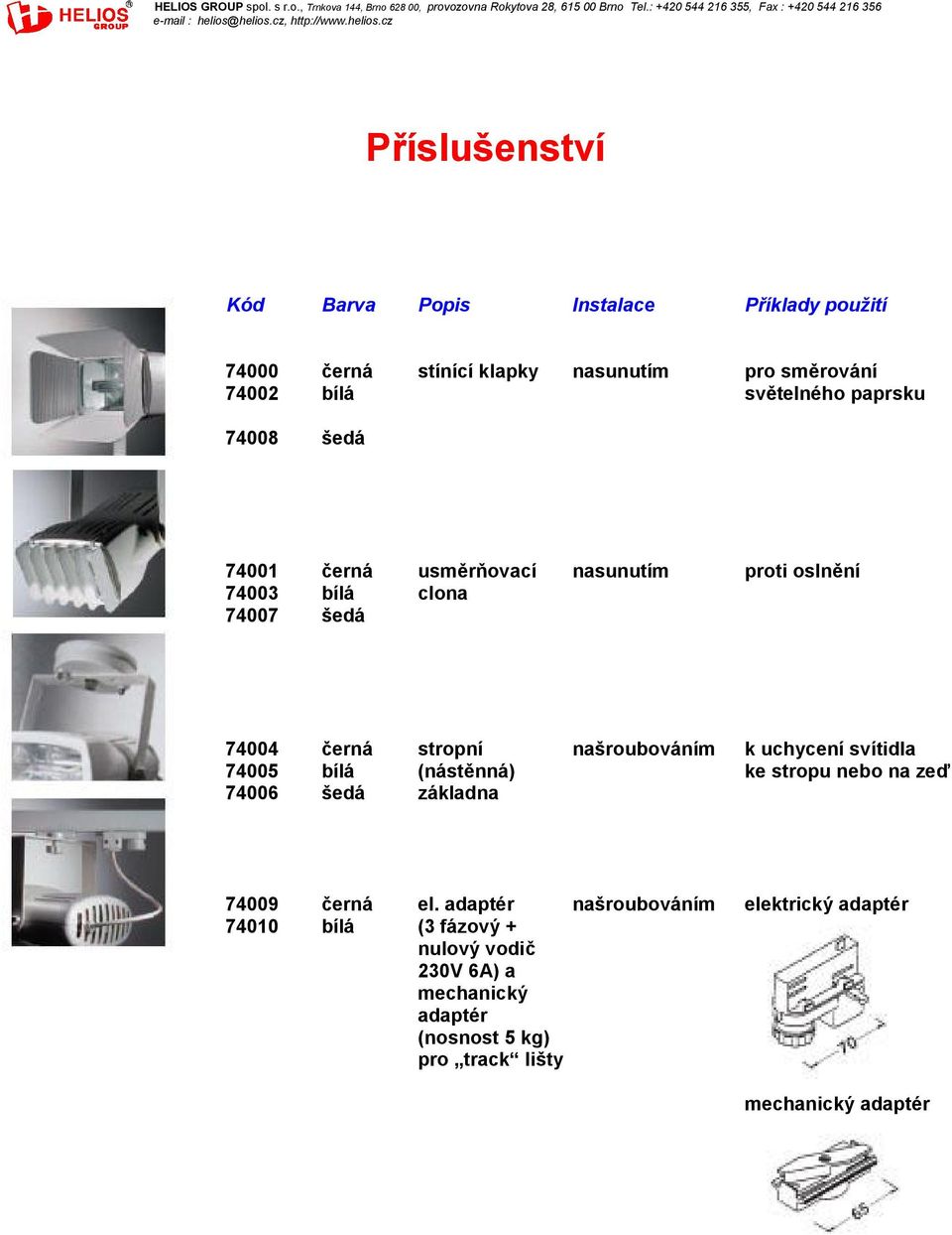 našroubováním k uchycení svítidla 74005 bílá (nástěnná) ke stropu nebo na zeď 74006 šedá základna 74009 černá el.