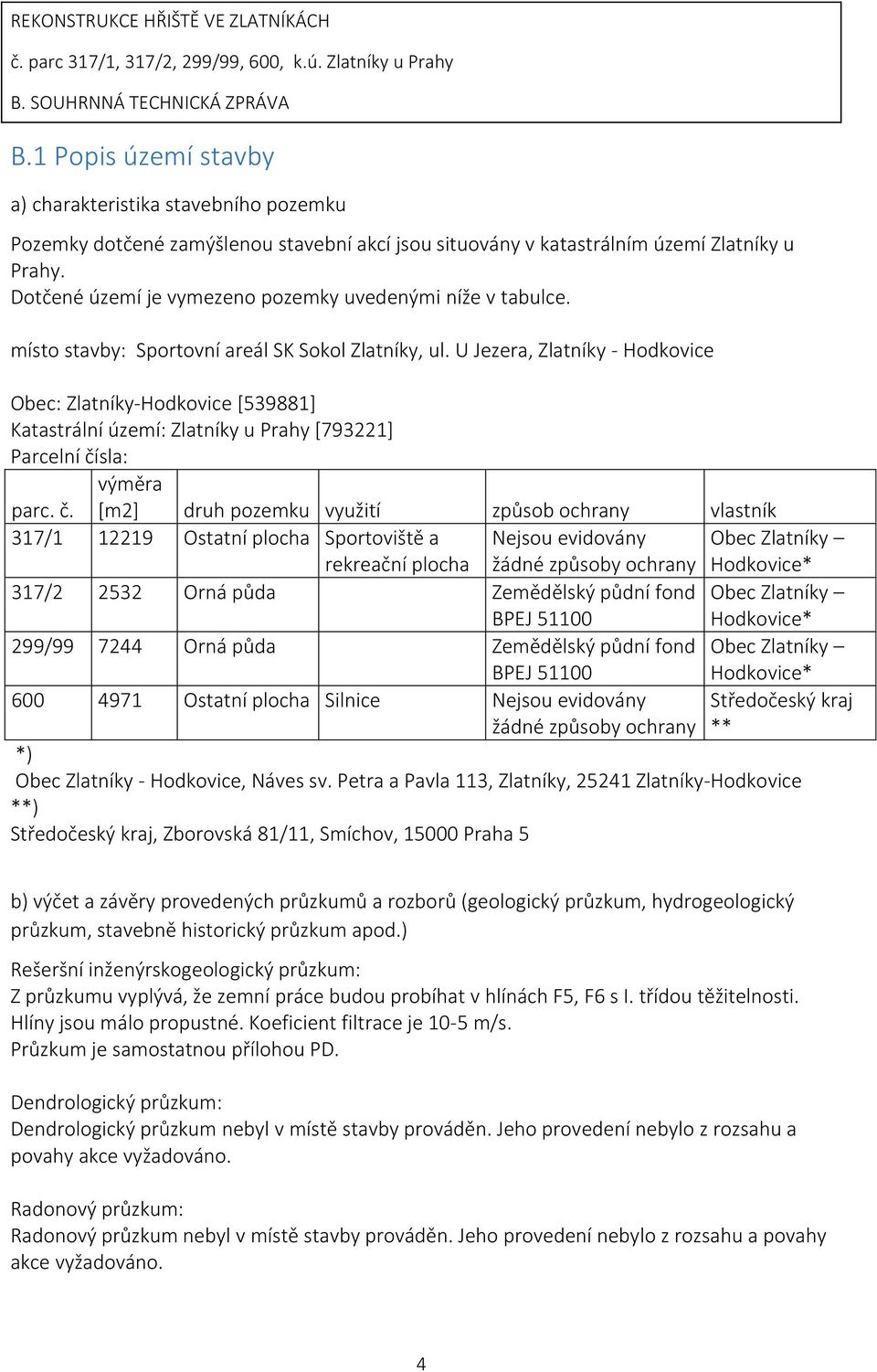 U Jezera, Zlatníky - Hodkovice Obec: Zlatníky-Hodkovice [539881] Katastrální území: Zlatníky u Prahy [793221] Parcelní čí