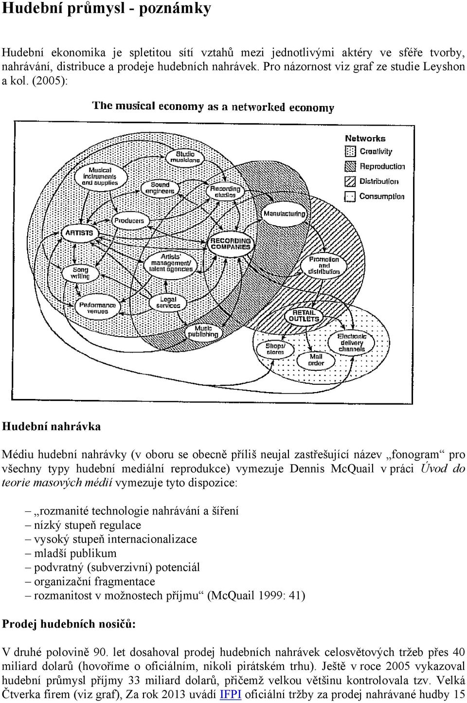 (2005): Hudební nahrávka Médiu hudební nahrávky (v oboru se obecně příliš neujal zastřešující název fonogram pro všechny typy hudební mediální reprodukce) vymezuje Dennis McQuail v práci Úvod do