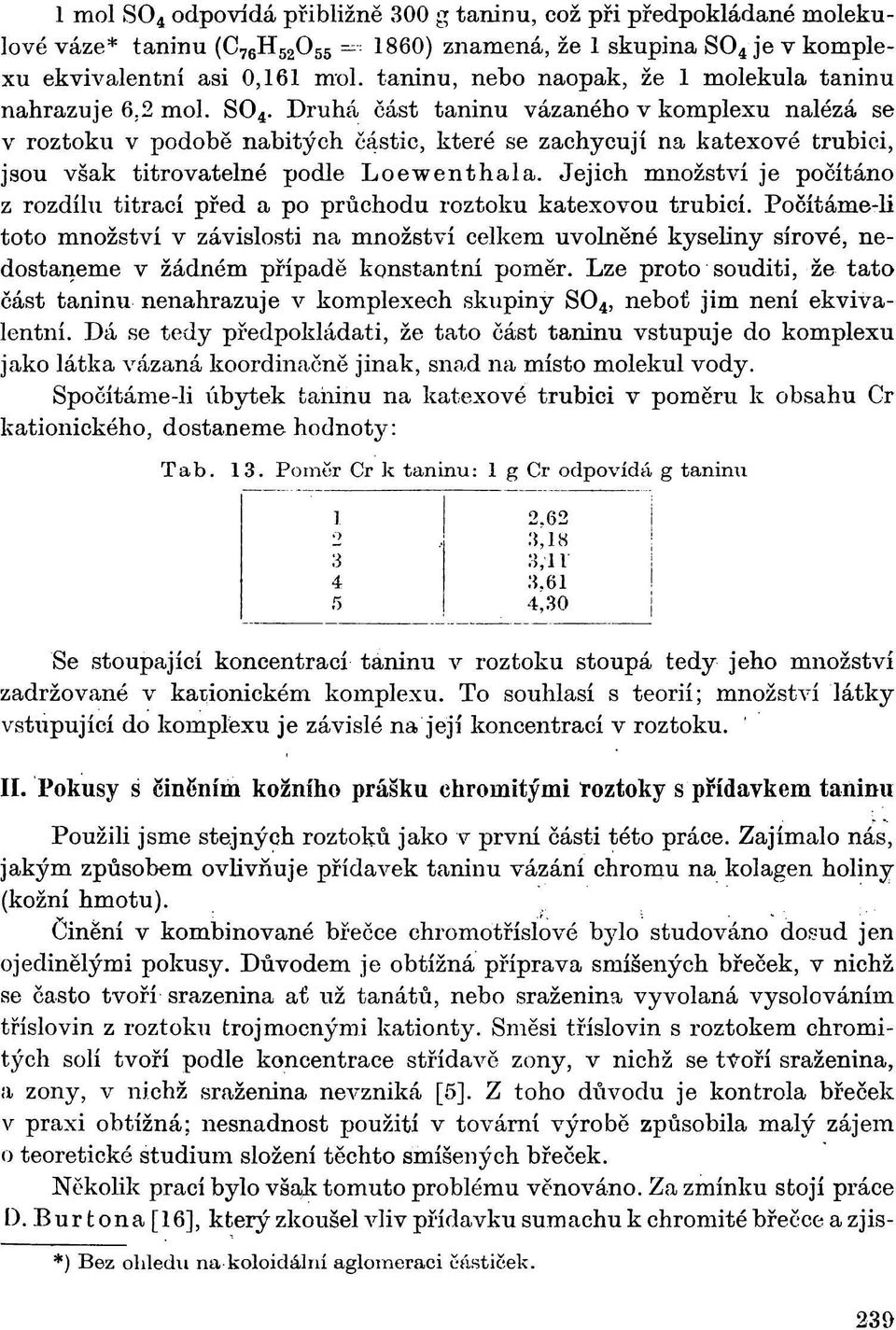 Druhá část taninu vázaného v komplexu nalézá se v roztoku v podobě nabitých částic, které se zachycují na katexové trubici, jsou však titrovatelné podle Loewenthala.