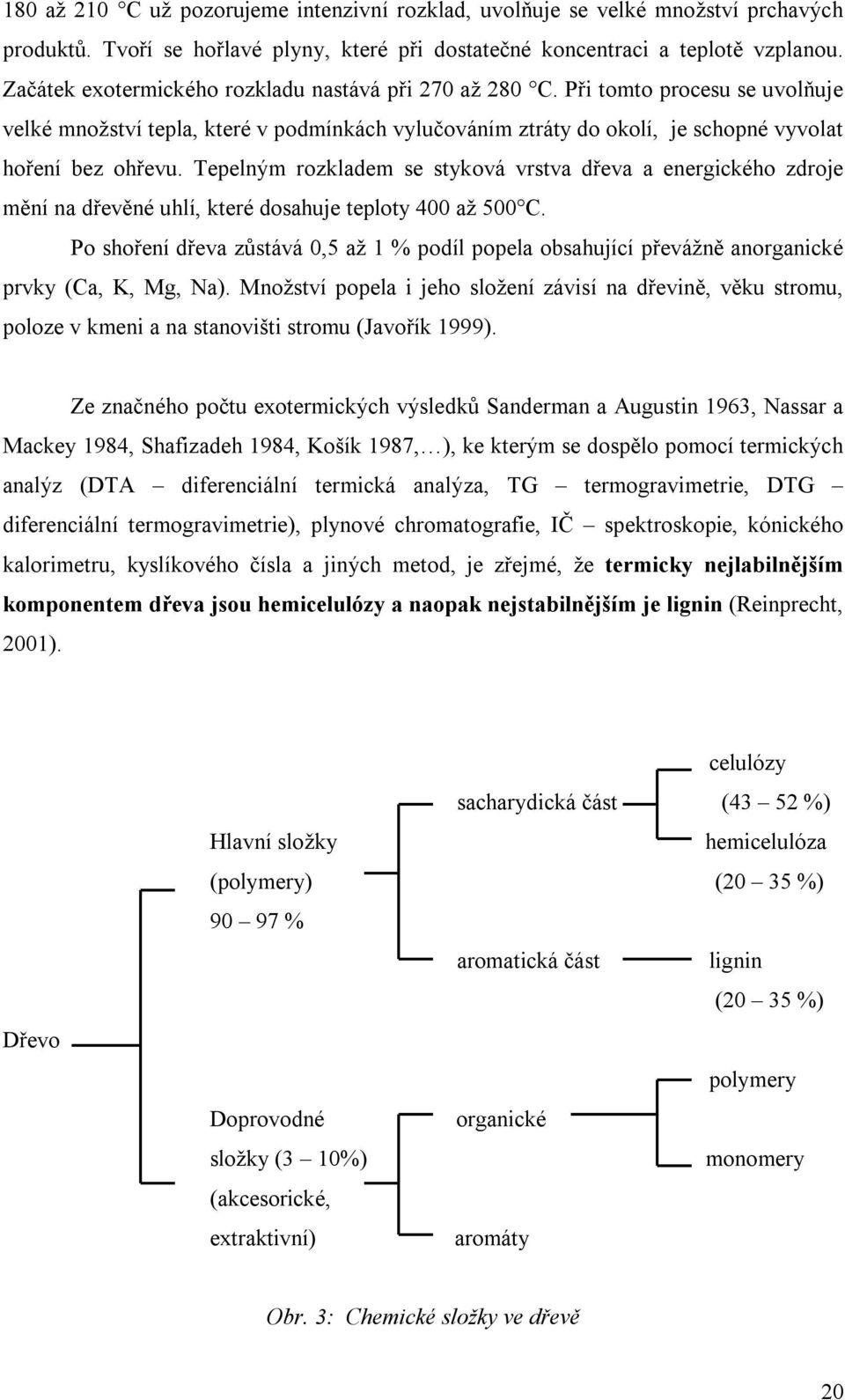 Tepelným rozkladem se styková vrstva dřeva a energického zdroje mění na dřevěné uhlí, které dosahuje teploty 400 až 500 C.