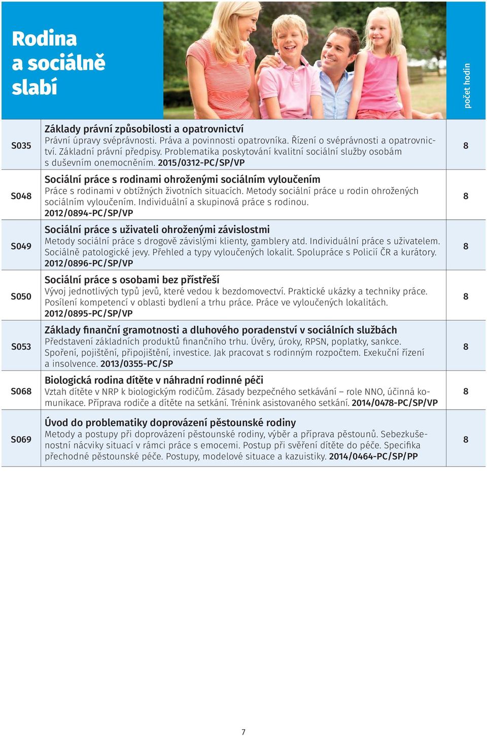 2015/0312-PC/SP/VP Sociální práce s rodinami ohroženými sociálním vyloučením Práce s rodinami v obtížných životních situacích. Metody sociální práce u rodin ohrožených sociálním vyloučením.