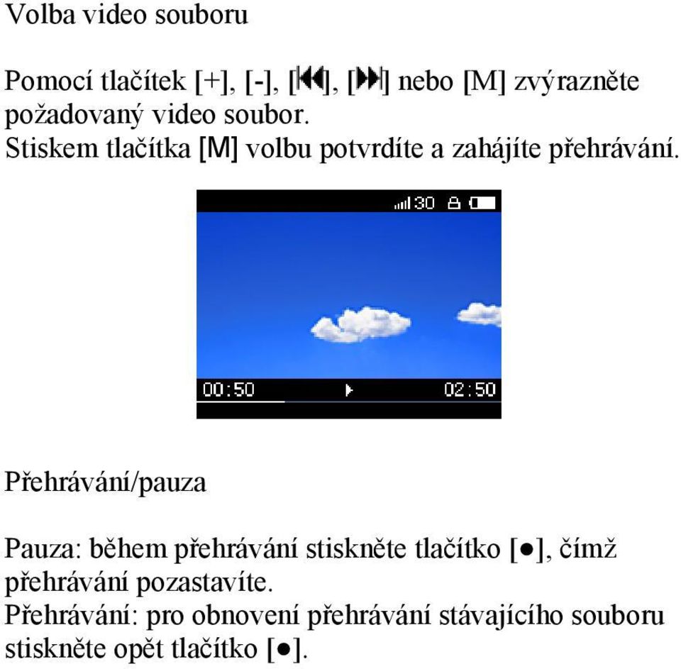 Přehrávání/pauza Pauza: během přehrávání stiskněte tlačítko [ ], čímž přehrávání