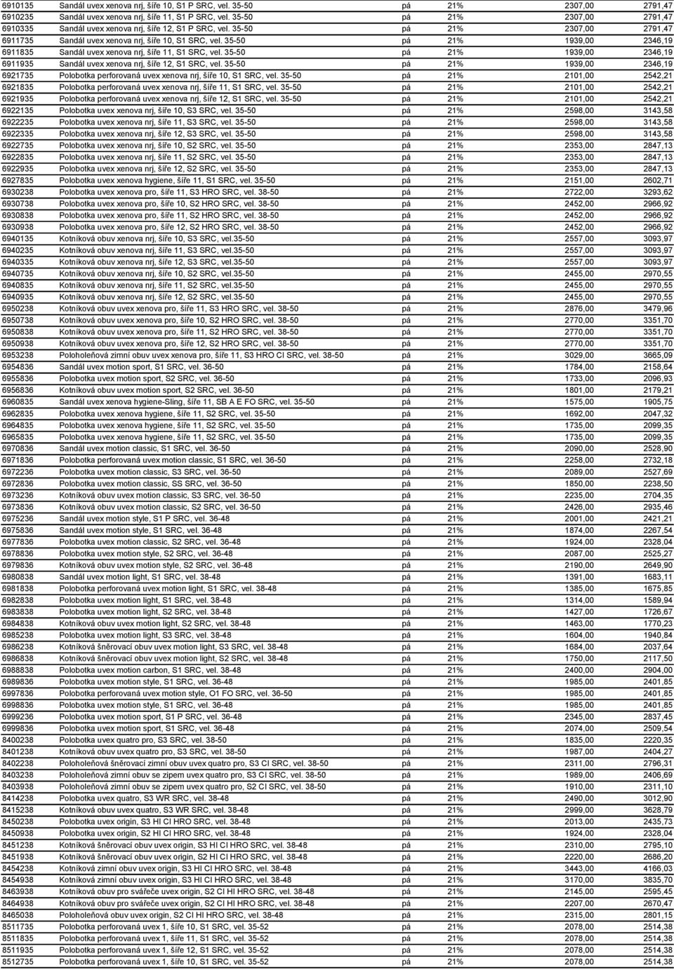 35-50 pá 21% 1939,00 2346,19 6911835 Sandál uvex xenova nrj, šíře 11, S1 SRC, vel. 35-50 pá 21% 1939,00 2346,19 6911935 Sandál uvex xenova nrj, šíře 12, S1 SRC, vel.