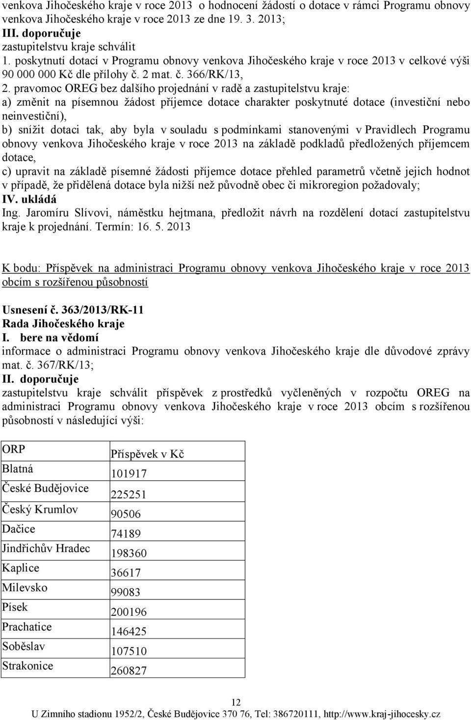 pravomoc OREG bez dalšího projednání v radě a zastupitelstvu kraje: a) změnit na písemnou žádost příjemce dotace charakter poskytnuté dotace (investiční nebo neinvestiční), b) snížit dotaci tak, aby