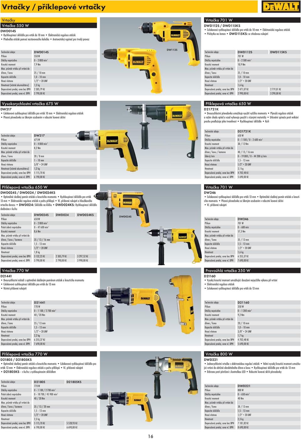 Otáčky naprázdno 0 2 800 min -1 7,9 Nm dřeva / kovu 25 / 10 mm 1,0 10 mm 1/2 20 UNF (včetně akumulátoru) 1,3 kg 2 305,79 Kč 2 790,00 Kč DW112S DWD112S DWD115KS 701 W Otáčky naprázdno 0 2 500 min -1