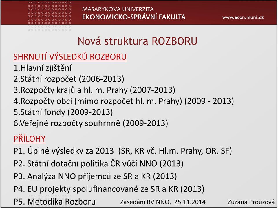 Veřejné rozpočty souhrnně(2009-2013) PŘÍLOHY P1.Úplné výsledky za 2013 (SR, KR vč. Hl.m. Prahy, OR, SF) P2.