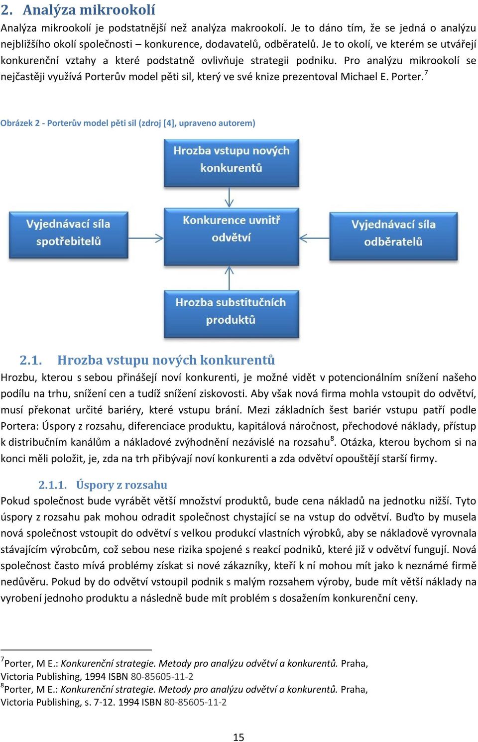 Pro analýzu mikrookolí se nejčastěji využívá Porterův model pěti sil, který ve své knize prezentoval Michael E. Porter. 7 Obrázek 2 - Porterův model pěti sil (zdroj *4+, upraveno autorem) 2.1.