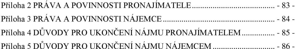 .. - 84 - Příloha 4 DŮVODY PRO UKONČENÍ NÁJMU