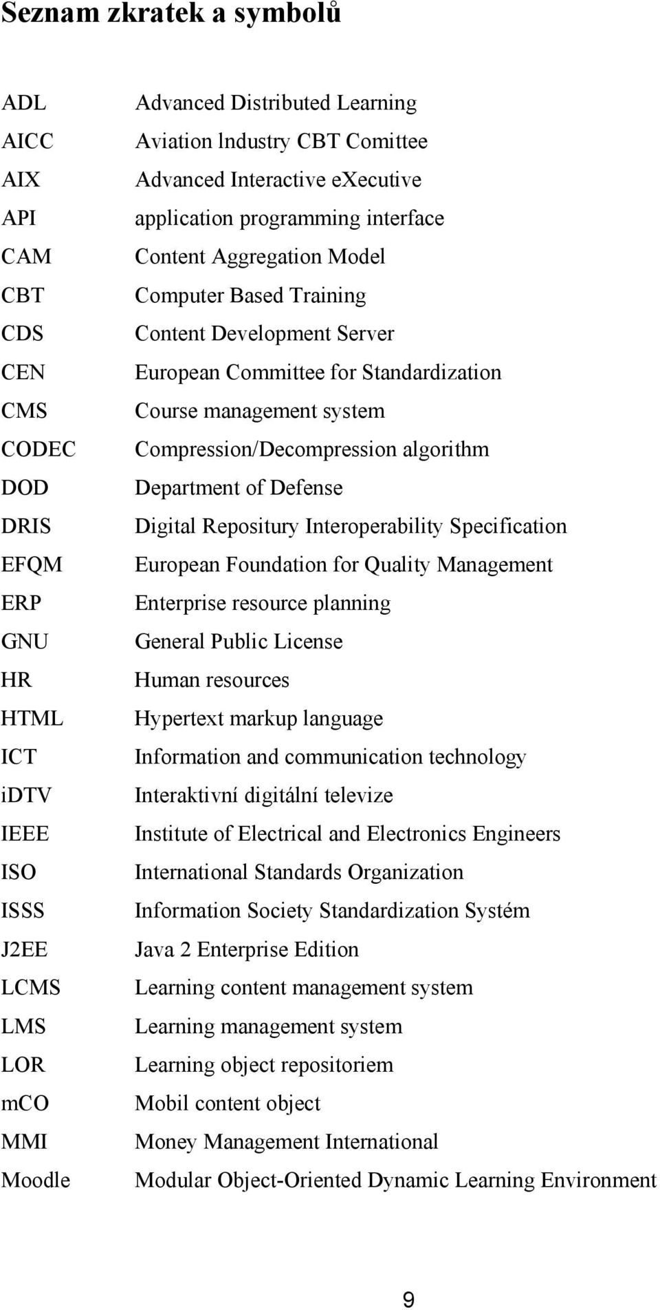 Standardization Course management system Compression/Decompression algorithm Department of Defense Digital Repositury Interoperability Specification European Foundation for Quality Management