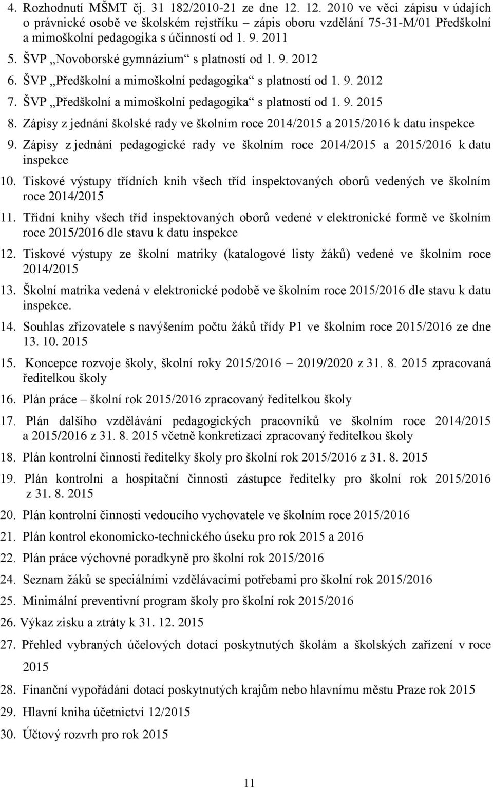 ŠVP Novoborské gymnázium s platností od 1. 9. 2012 6. ŠVP Předškolní a mimoškolní pedagogika s platností od 1. 9. 2012 7. ŠVP Předškolní a mimoškolní pedagogika s platností od 1. 9. 2015 8.