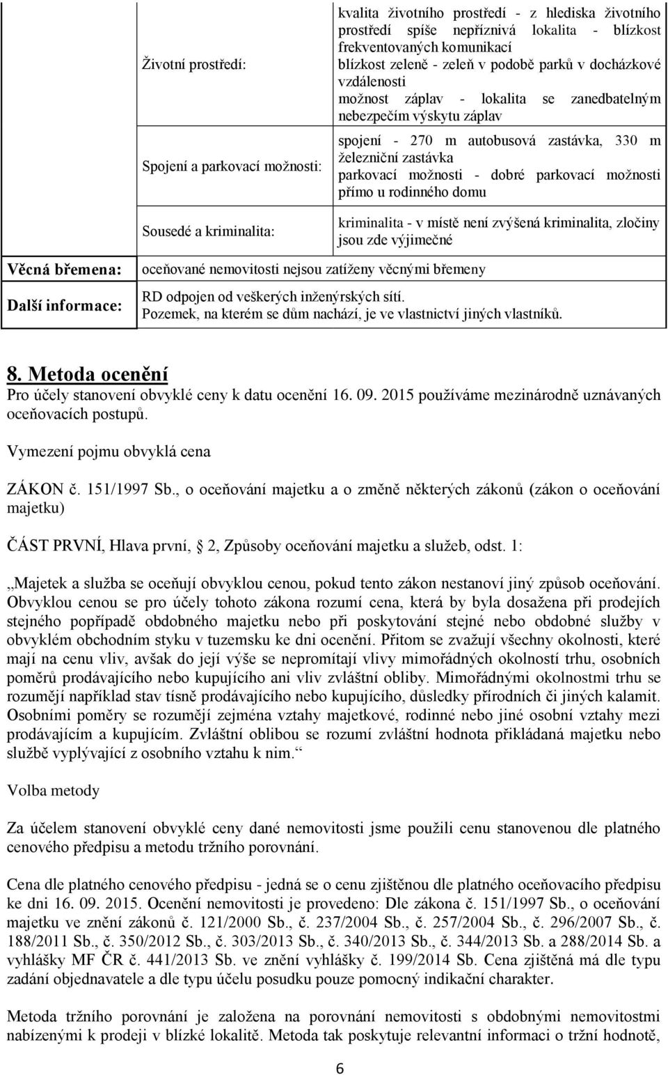 parkovací možnosti přímo u rodinného domu Věcná břemena: Další informace: Sousedé a kriminalita: oceňované nemovitosti nejsou zatíženy věcnými břemeny kriminalita - v místě není zvýšená kriminalita,