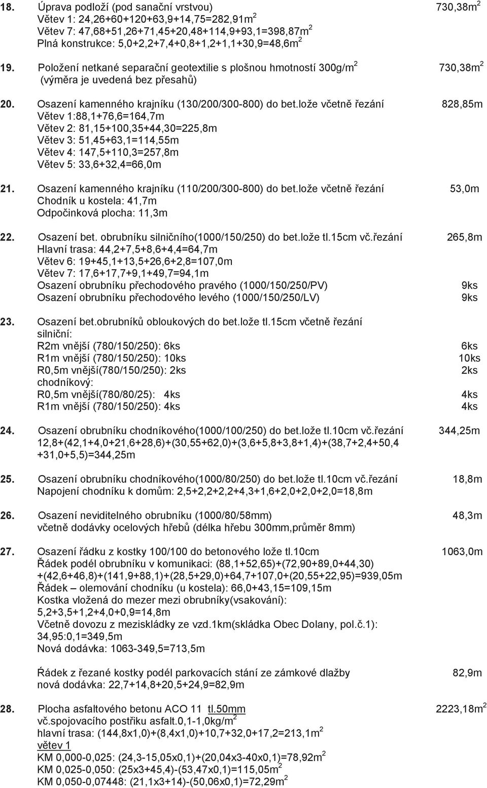 lože v etn ezání 828,85m V tev 1:88,1+76,6=164,7m V tev 2: 81,15+100,35+44,30=225,8m V tev 3: 51,45+63,1=114,55m V tev 4: 147,5+110,3=257,8m V tev 5: 33,6+32,4=66,0m 21.