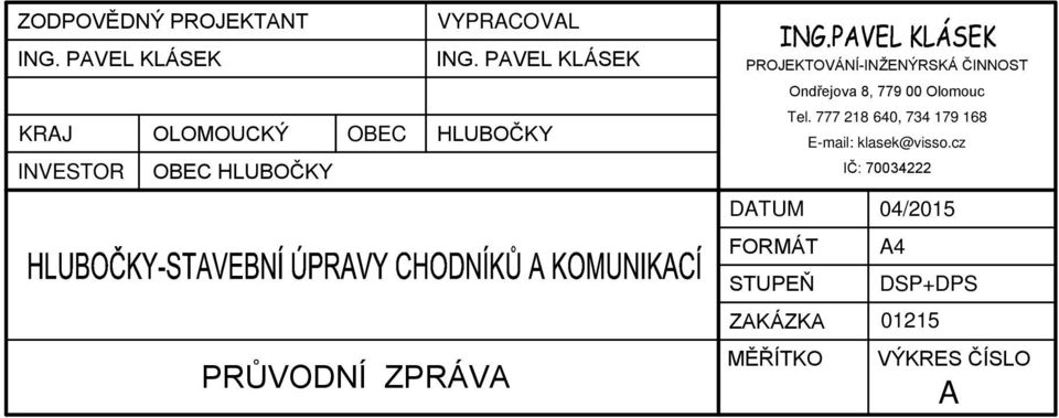 PROJEKTOVÁNÍ-INŽENÝRSKÁ ČINNOST DATUM FORMÁT STUPEŇ ZAKÁZKA MĚŘÍTKO Ondřejova 8, 779