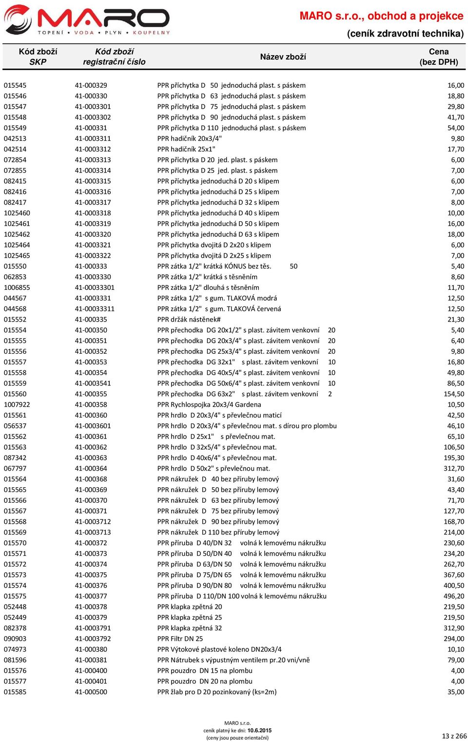 s páskem 41,70 015549 41-000331 PPR příchytka D 110 jednoduchá plast.