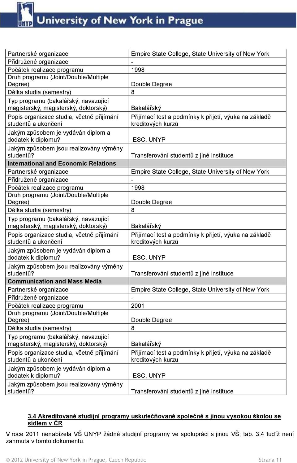 přijetí, výuka na základě kreditových kurzů Jakým způsobem je vydáván diplom a dodatek k diplomu? ESC, UNYP Jakým způsobem jsou realizovány výměny studentů?