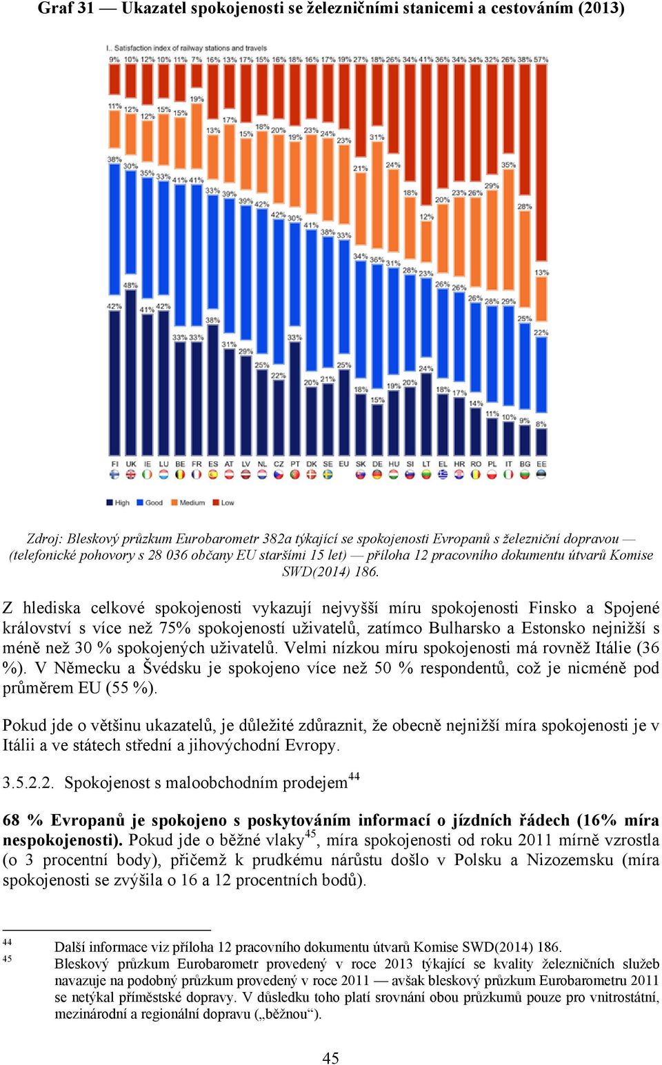 Z hlediska celkové spokojenosti vykazují nejvyšší míru spokojenosti Finsko a Spojené království s více než 75% spokojeností uživatelů, zatímco Bulharsko a Estonsko nejnižší s méně než 30 %