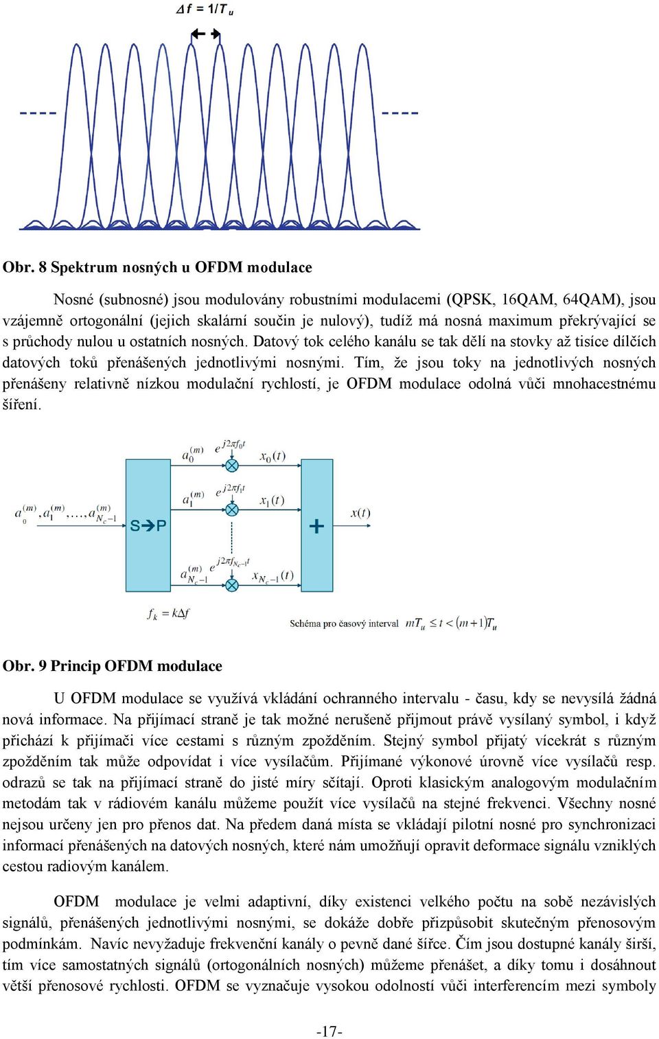 Tím, že jsou toky na jednotlivých nosných přenášeny relativně nízkou modulační rychlostí, je OFDM modulace odolná vůči mnohacestnému šíření. Obr.