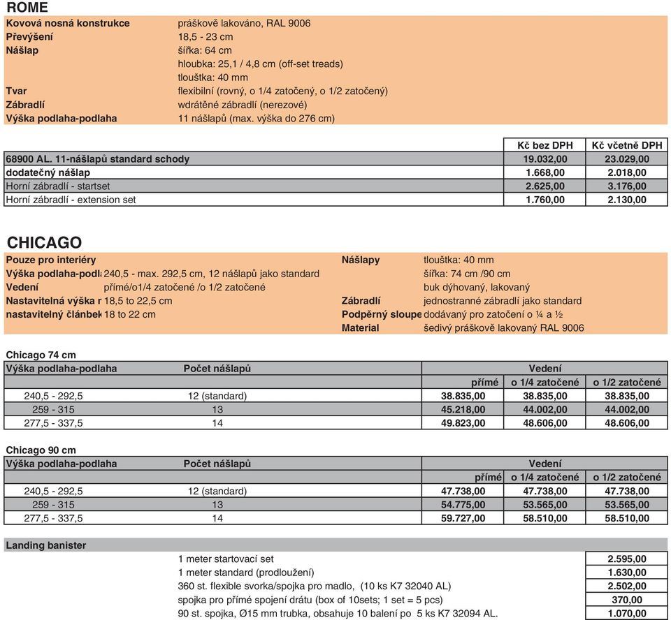 668,00 2.018,00 Horní zábradlí - startset 2.625,00 3.176,00 Horní zábradlí - extension set 1.760,00 2.130,00 CHICAGO Pouze pro interiéry Nášlapy tlouštka: 40 mm Výška podlaha-podla240,5 - max.