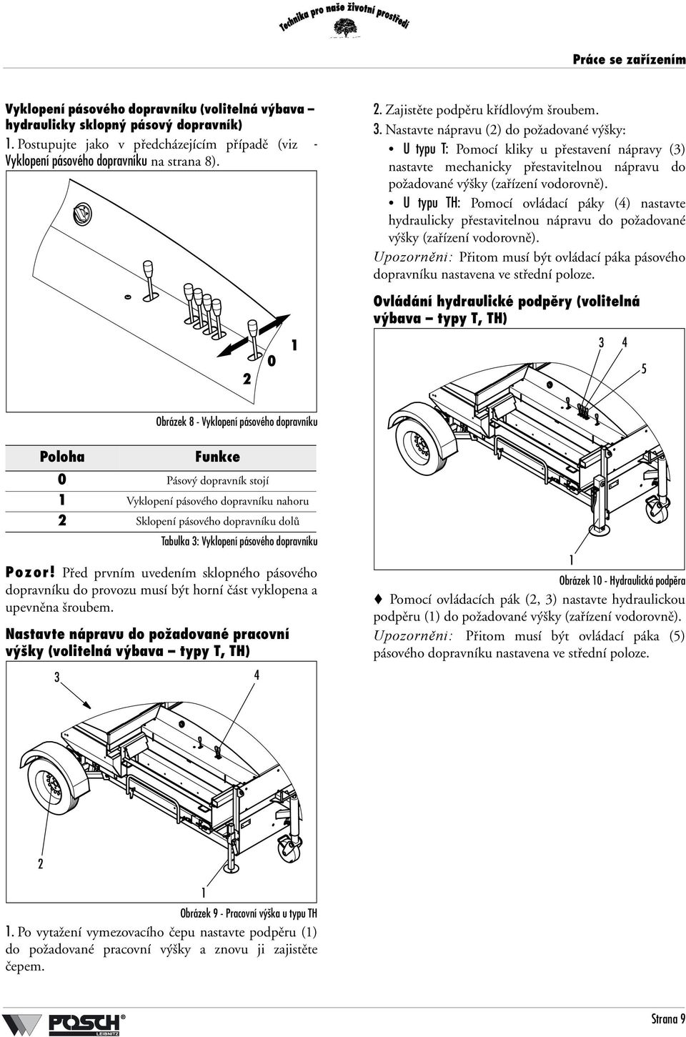 Nastavte nápravu (2) do požadované výšky: U typu T: Pomocí kliky u přestavení nápravy (3) nastavte mechanicky přestavitelnou nápravu do požadované výšky (zařízení vodorovně).