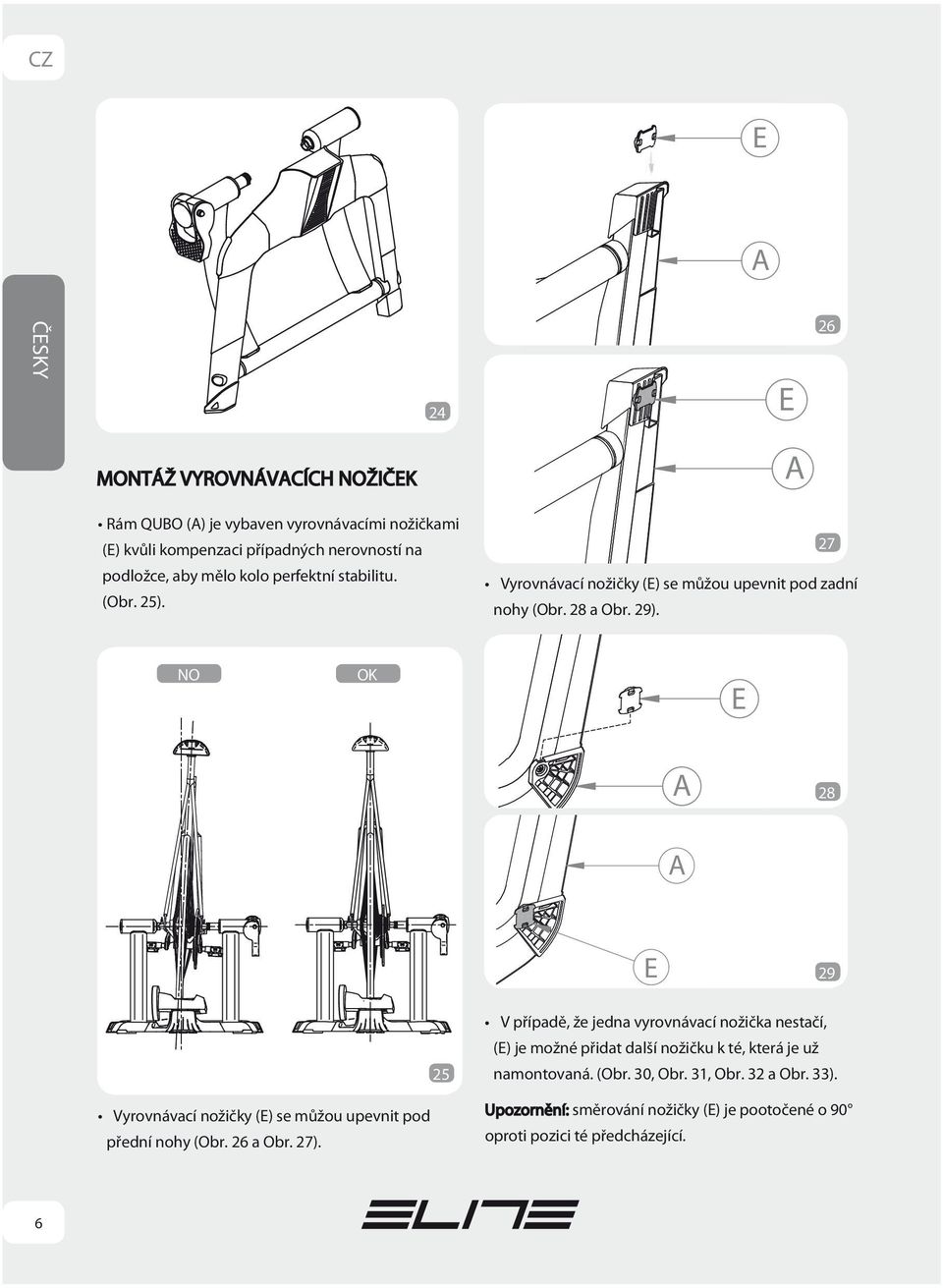 NO OK E 28 E 29 25 V případě, že jedna vyrovnávací nožička nestačí, (E) je možné přidat další nožičku k té, která je už namontovaná. (Obr. 30, Obr.