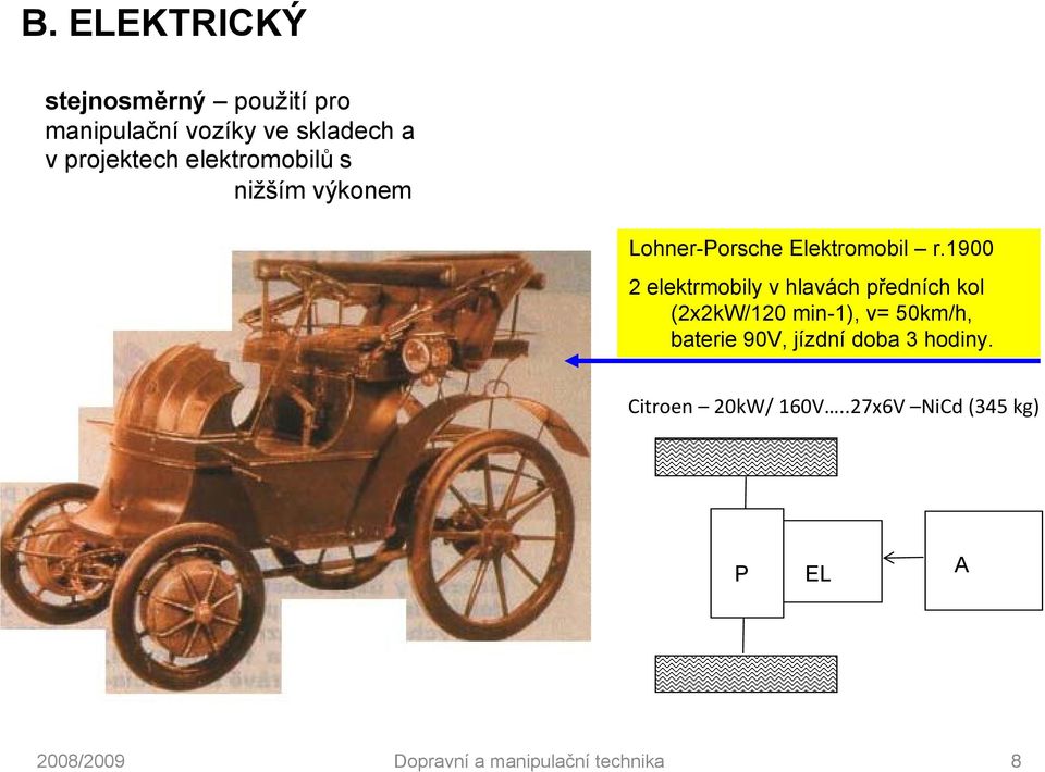 1900 2 elektrmobily v hlavách předních kol (2x2kW/120 min-1), v= 50km/h,