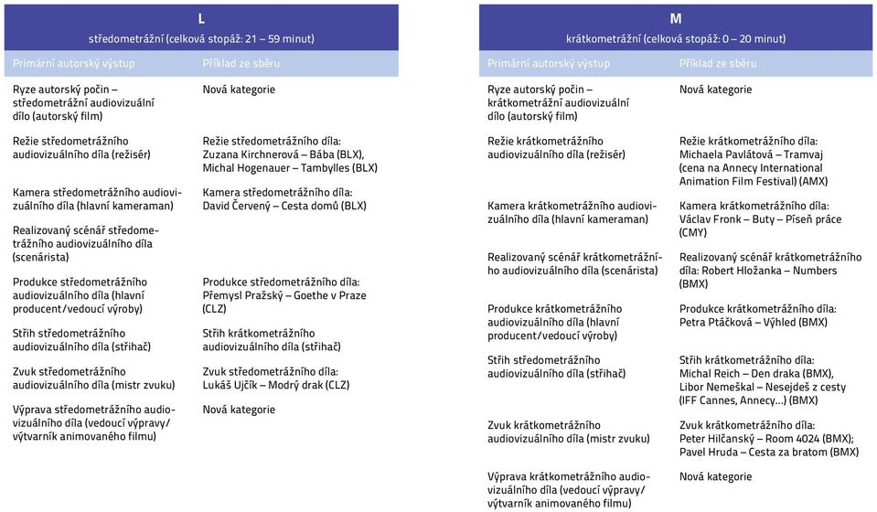 (režisér) Kamera středometrážního audiovizuálního díla (hlavní kameraman) Realizovaný scénář středometrážního audiovizuálního díla (scenárista) Produkce středometrážního audiovizuálního díla (hlavní