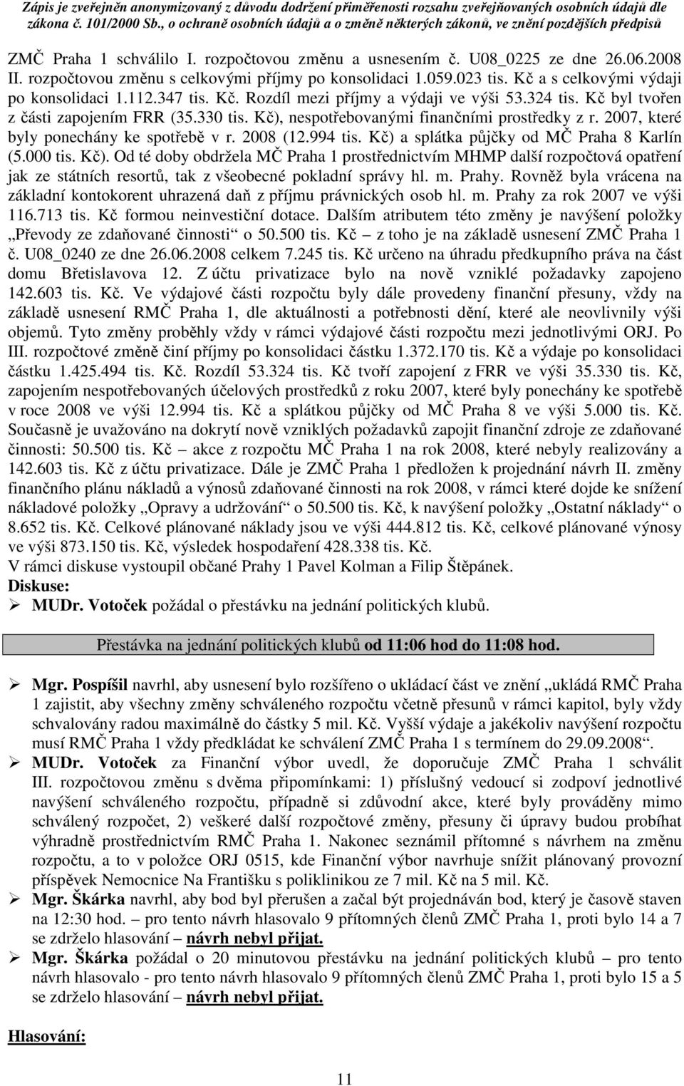 2007, které byly ponechány ke spotřebě v r. 2008 (12.994 tis. Kč) 