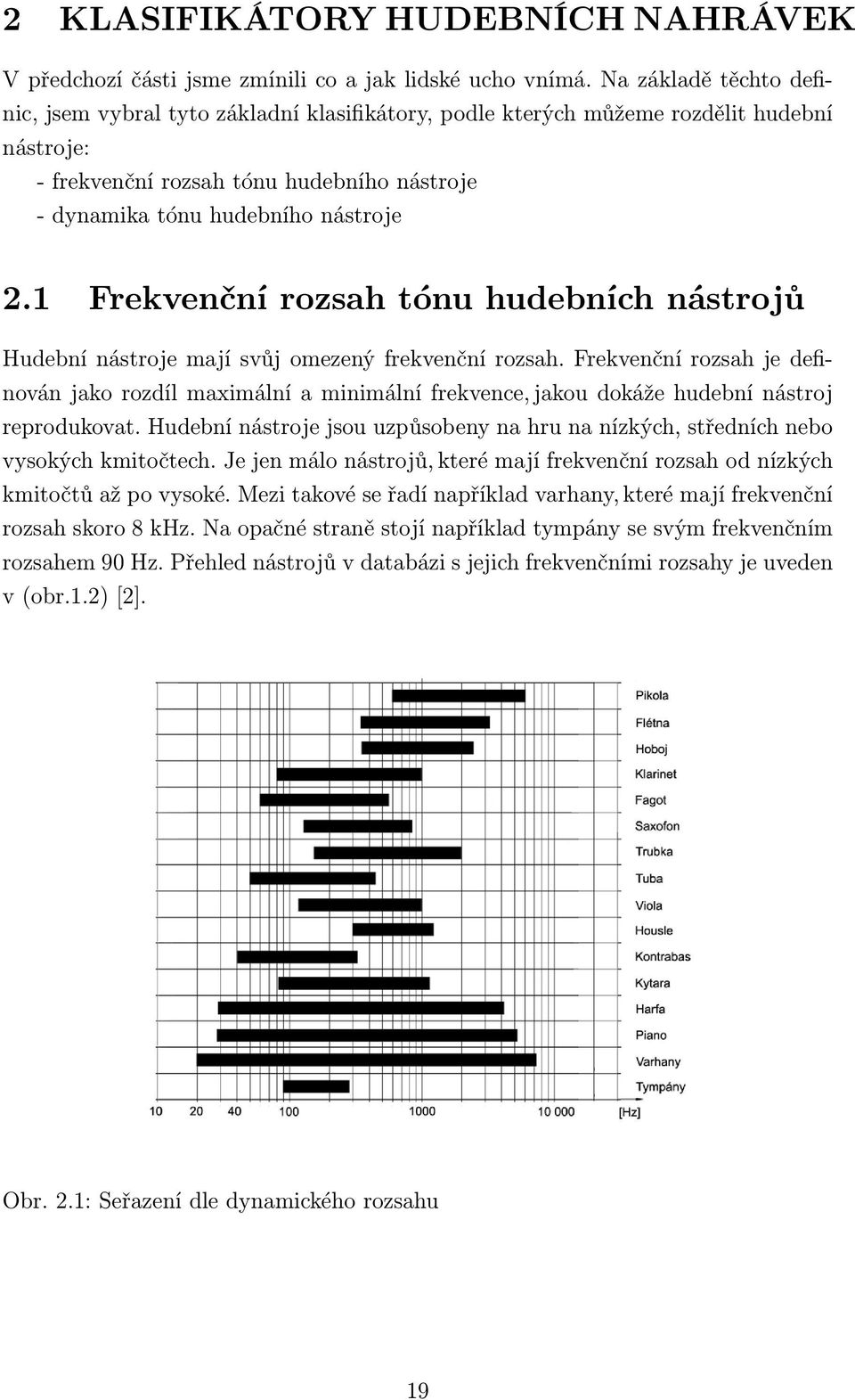 1 Frekvenční rozsah tónu hudebních nástrojů Hudební nástroje mají svůj omezený frekvenční rozsah.