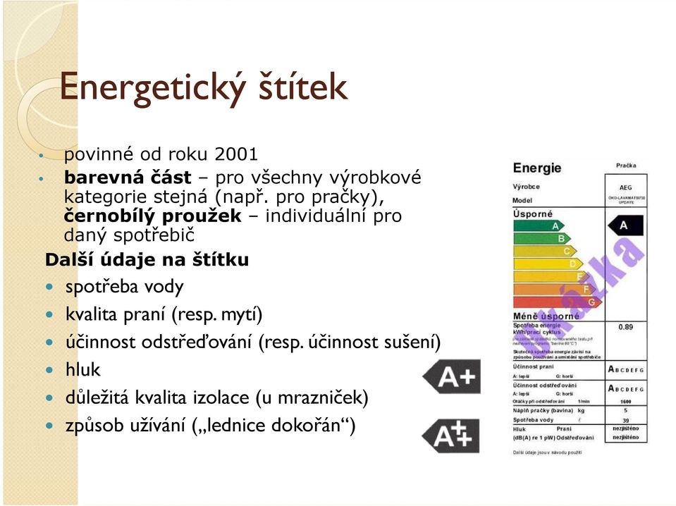 pro pračky), černobílý proužek individuální pro daný spotřebič Další údaje na štítku